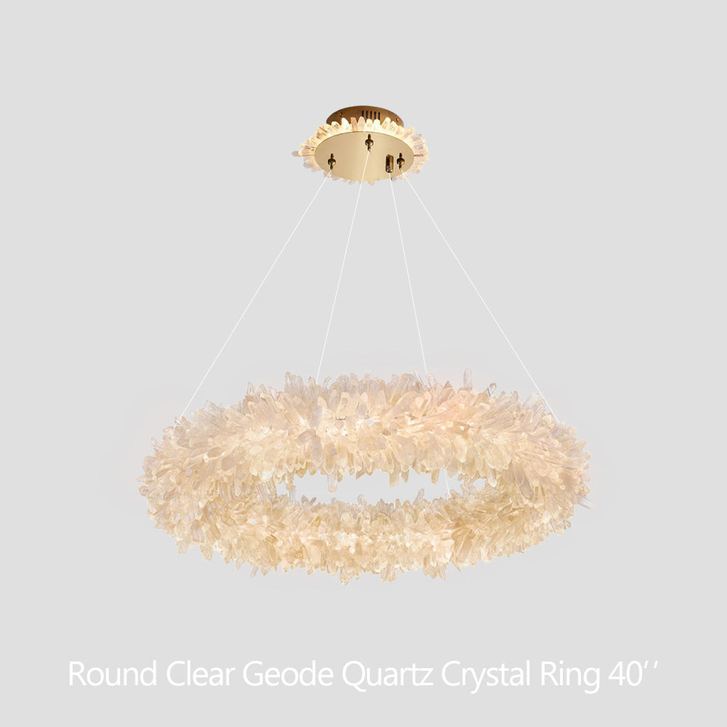 Cervine Quartz Stone Round Clear Geode Quartz Crystal Ring Chandelier by Bling Lighting Studio