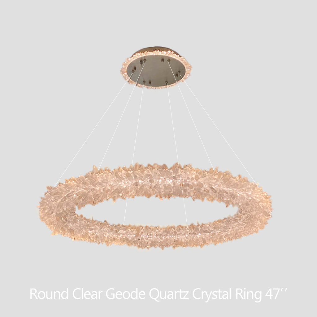 Cervine Quartz Stone Round Clear Geode Quartz Crystal Ring Chandelier by Bling Lighting Studio