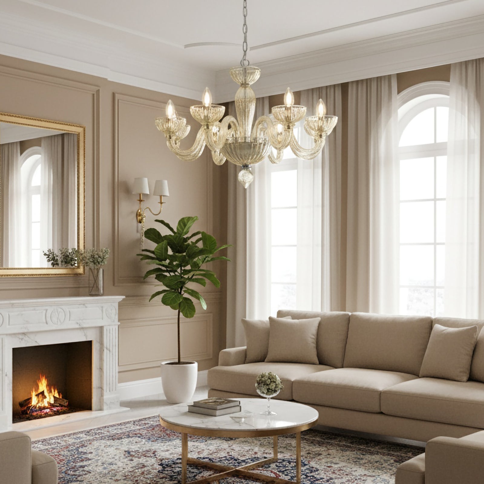 Champagne Ares Murano Glass Chandelier detail view