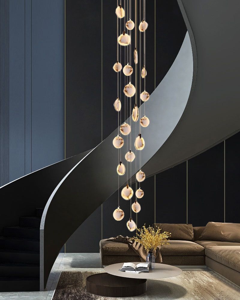 Postmodern LED Spanish Marble Chandelier Lamp in Brass for staircase by Bling Lighting Studio