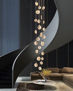 Postmodern LED Spanish Marble Chandelier Lamp in Brass for staircase by Bling Lighting Studio