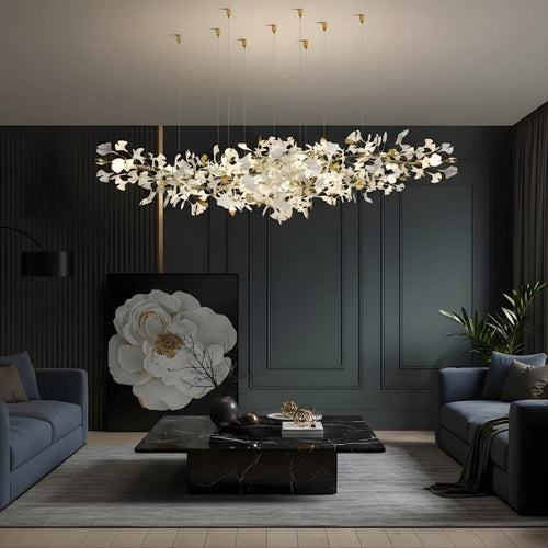 Collar Branch Glass Leaf Linear Chandelier by Bling Lighting Studio