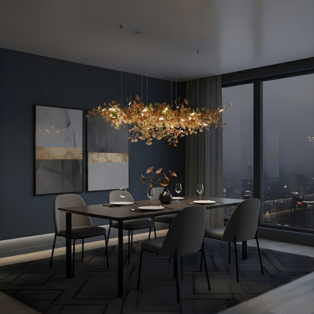 Collar Branch Glass Leaf Linear Chandelier by Bling Lighting Studio