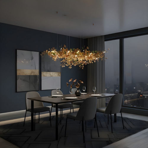 Collar Branch Glass Leaf Linear Chandelier by Bling Lighting Studio