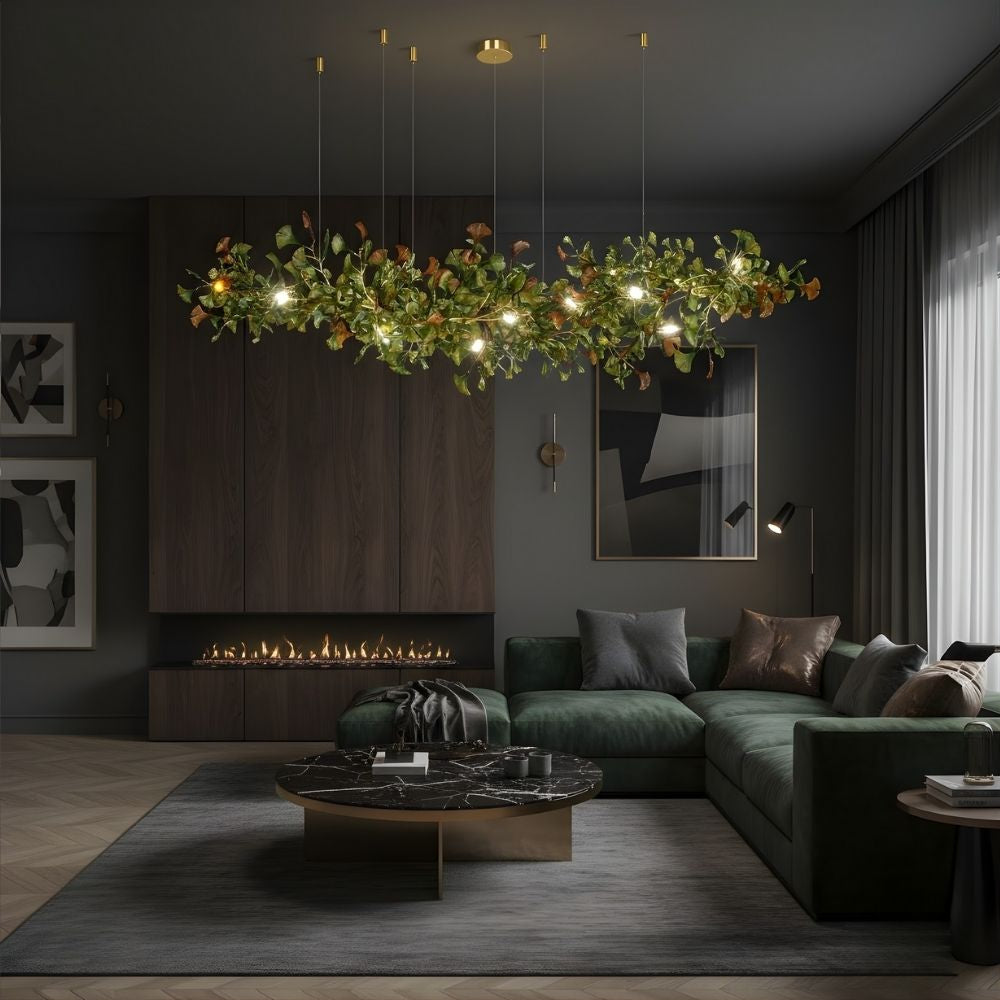 Collar Branch Glass Leaf Linear Chandelier by Bling Lighting Studio