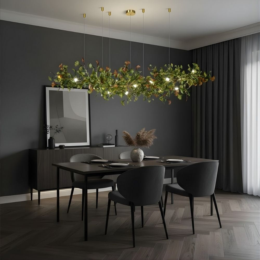 Collar Branch Glass Leaf Linear Chandelier by Bling Lighting Studio