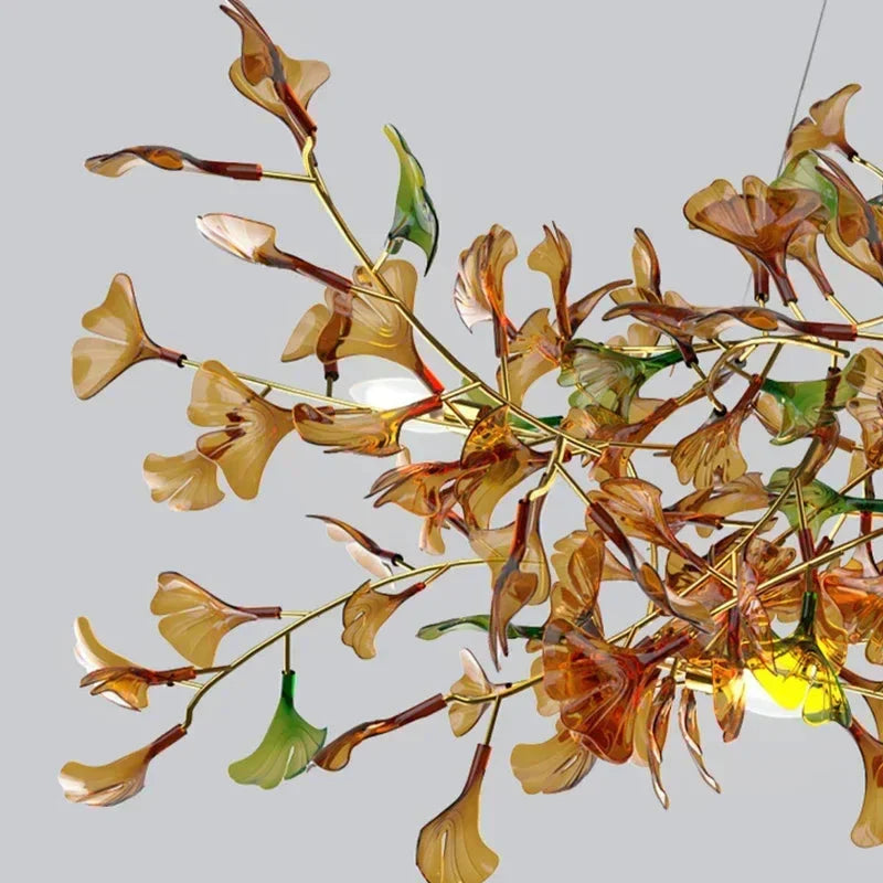 Collar Branch Glass Leaf Linear Chandelier by Bling Lighting Studio