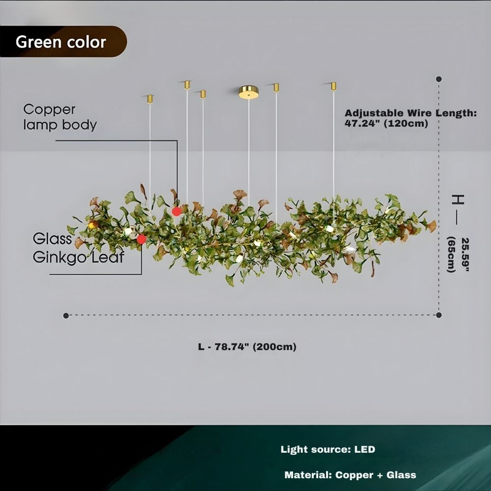 Collar Branch Glass Leaf Linear Chandelier by Bling Lighting Studio