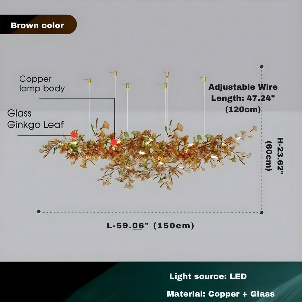 Collar Branch Glass Leaf Linear Chandelier by Bling Lighting Studio
