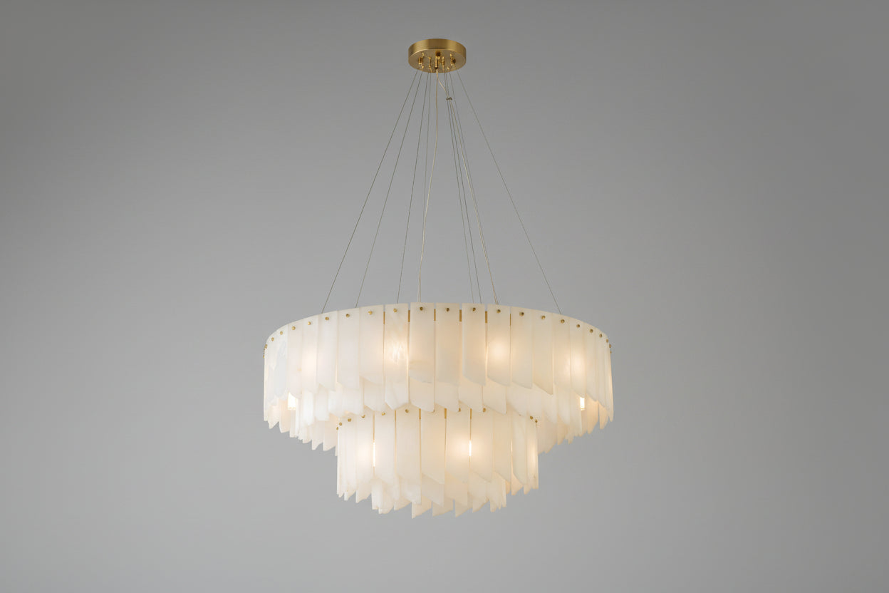 Contemporary Alabaster Cascade Tiered Chandelier by Bling Lighting Studio