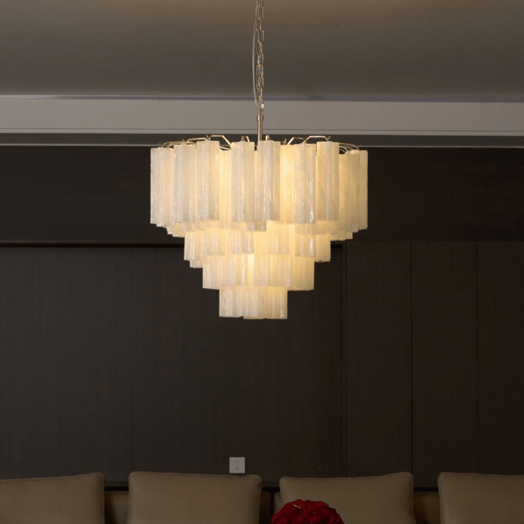 Contemporary Frosted Murano Tube Cascade Chandelier material and finish detail