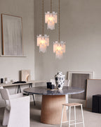 Tired Alabaster marble Cluster Chandelier 13" with adjustable chain