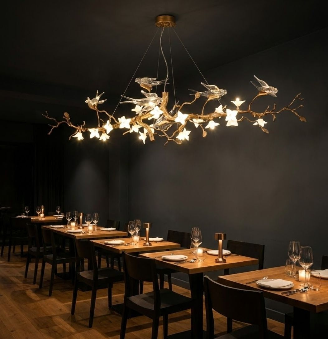 Crissy Branch Brass Bird Branch Linear Chandelier by Bling Lighting Studio