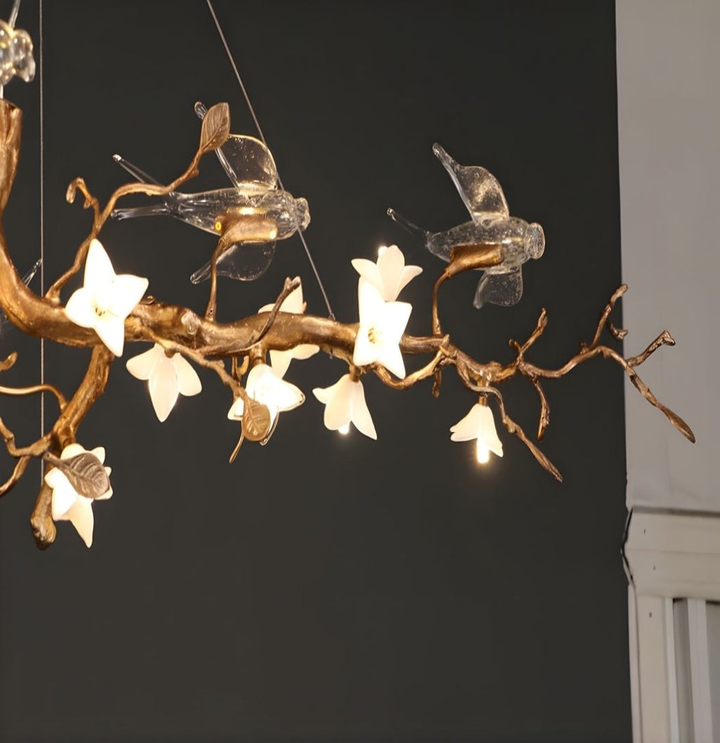Crissy Branch Brass Bird Branch Linear Chandelier by Bling Lighting Studio