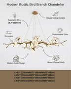 Crissy Branch Brass Bird Branch Linear Chandelier by Bling Lighting Studio