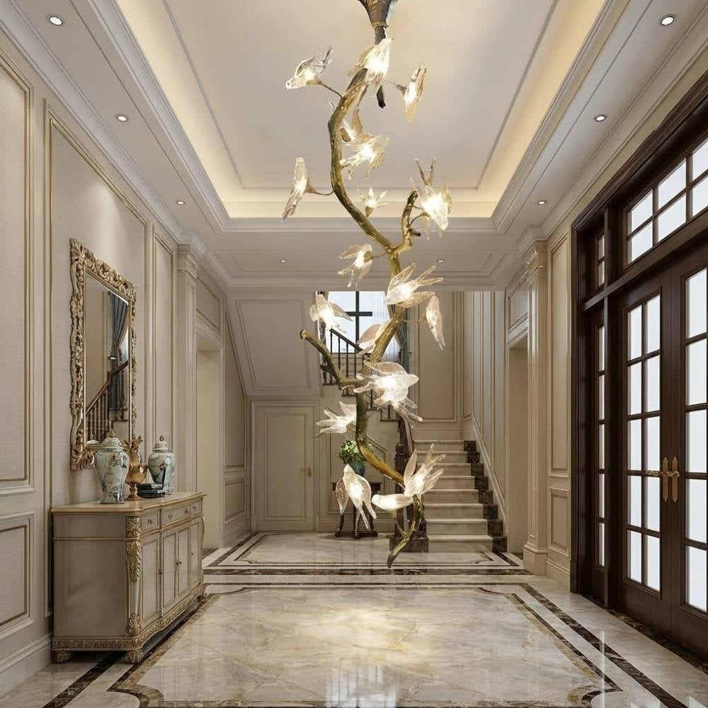 Crissy Branch Brass Bird Branch Staircase Chandelier by Bling Lighting Studio