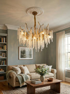 Crystal Icicles Branch Brass Chandelier detail view