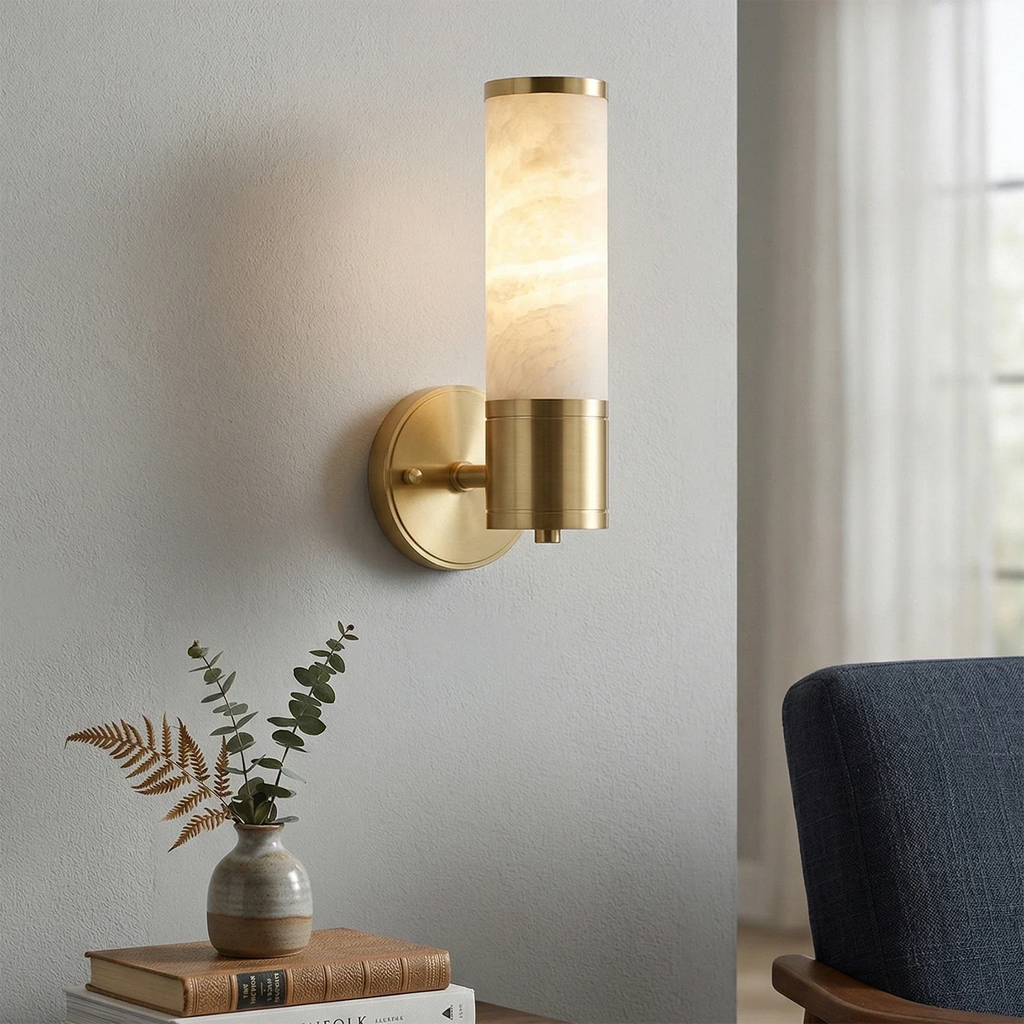 Cylindrical Lampatrin Alabaster Wall Lamp by Bling Lighting Studio