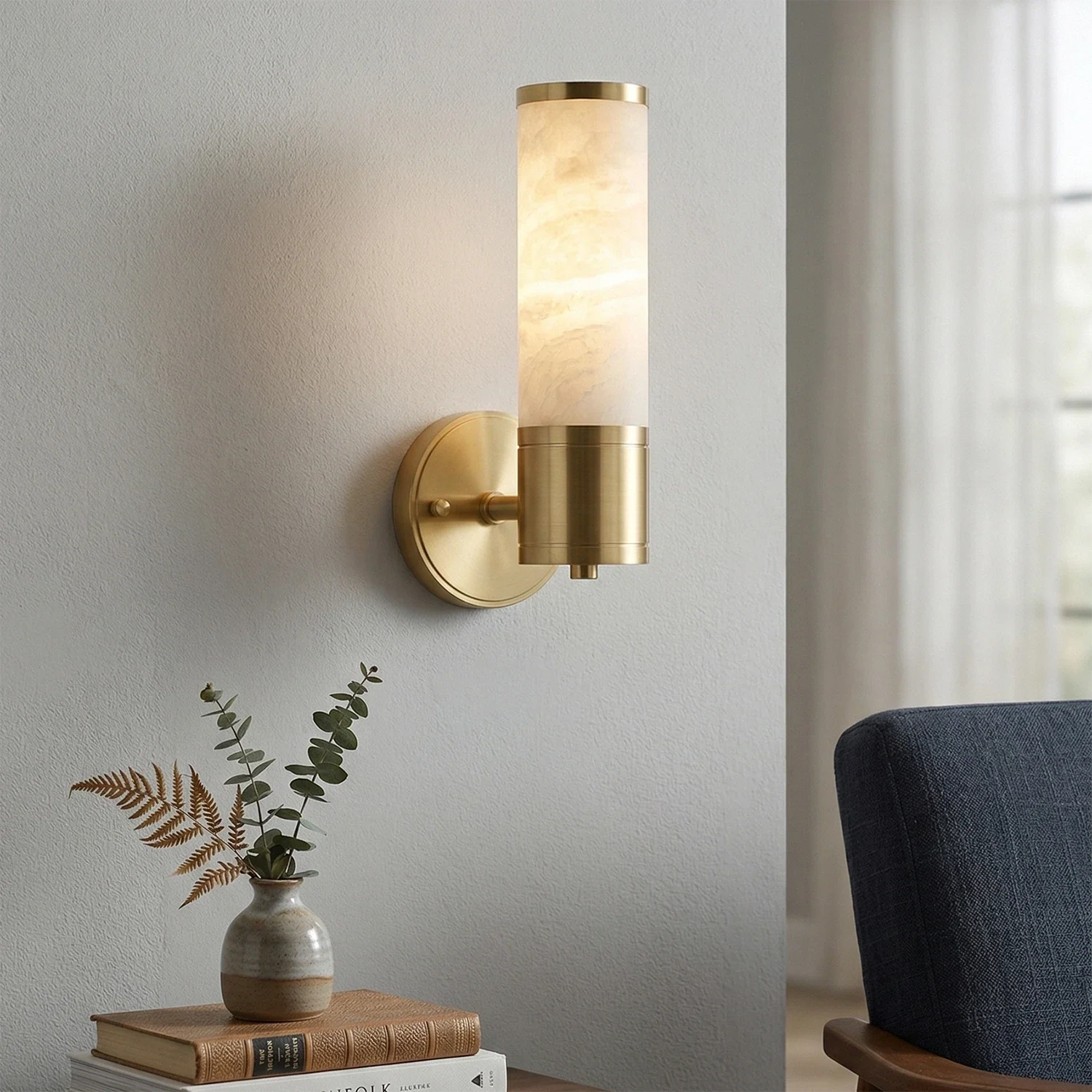 Cylindrical Lampatrin Alabaster Wall Lamp by Bling Lighting Studio