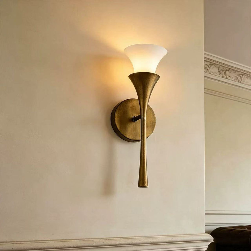 Antique Brass Double Cone Glass Wall Sconce