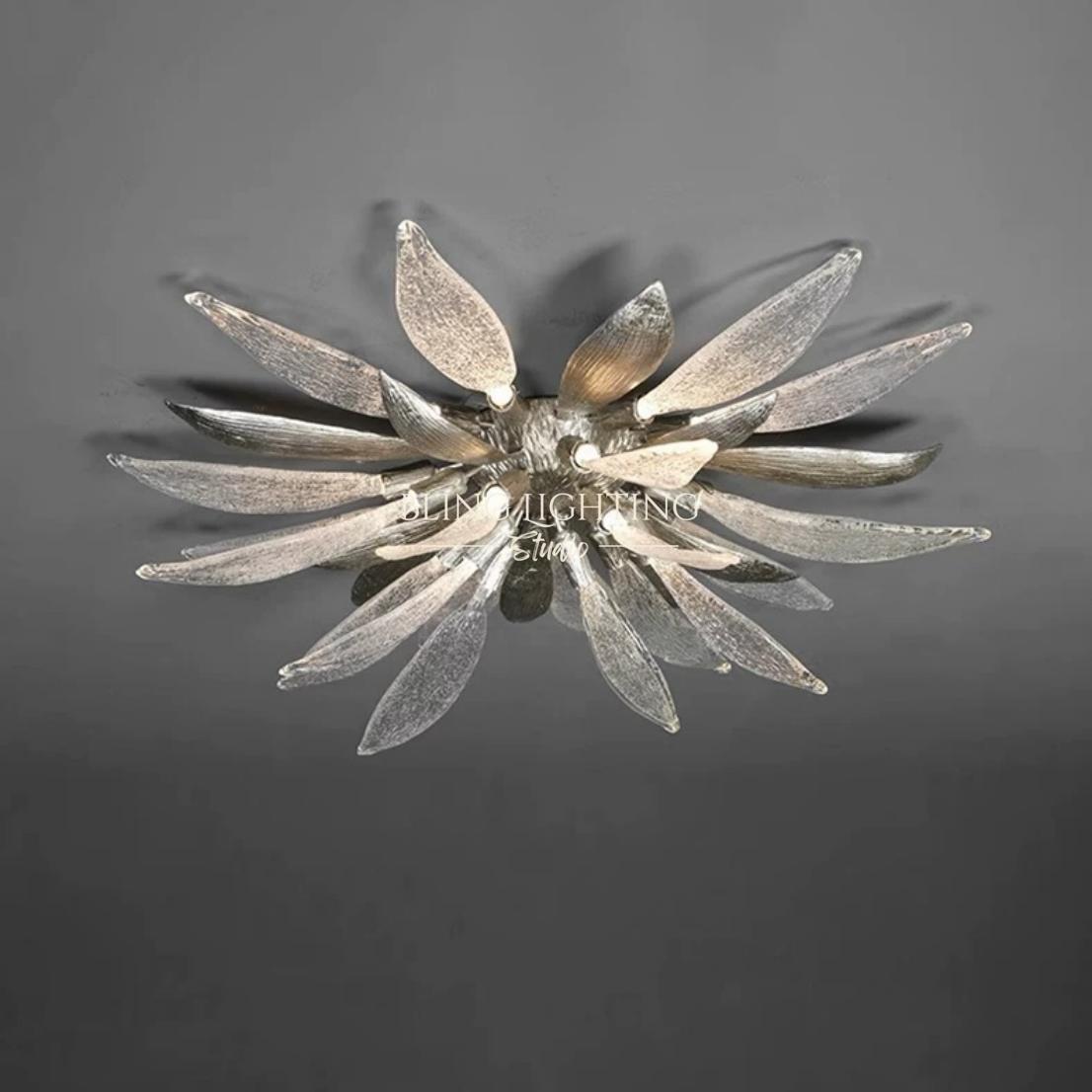 Dandelion flush mount ceiling light glass petal detail on ceiling