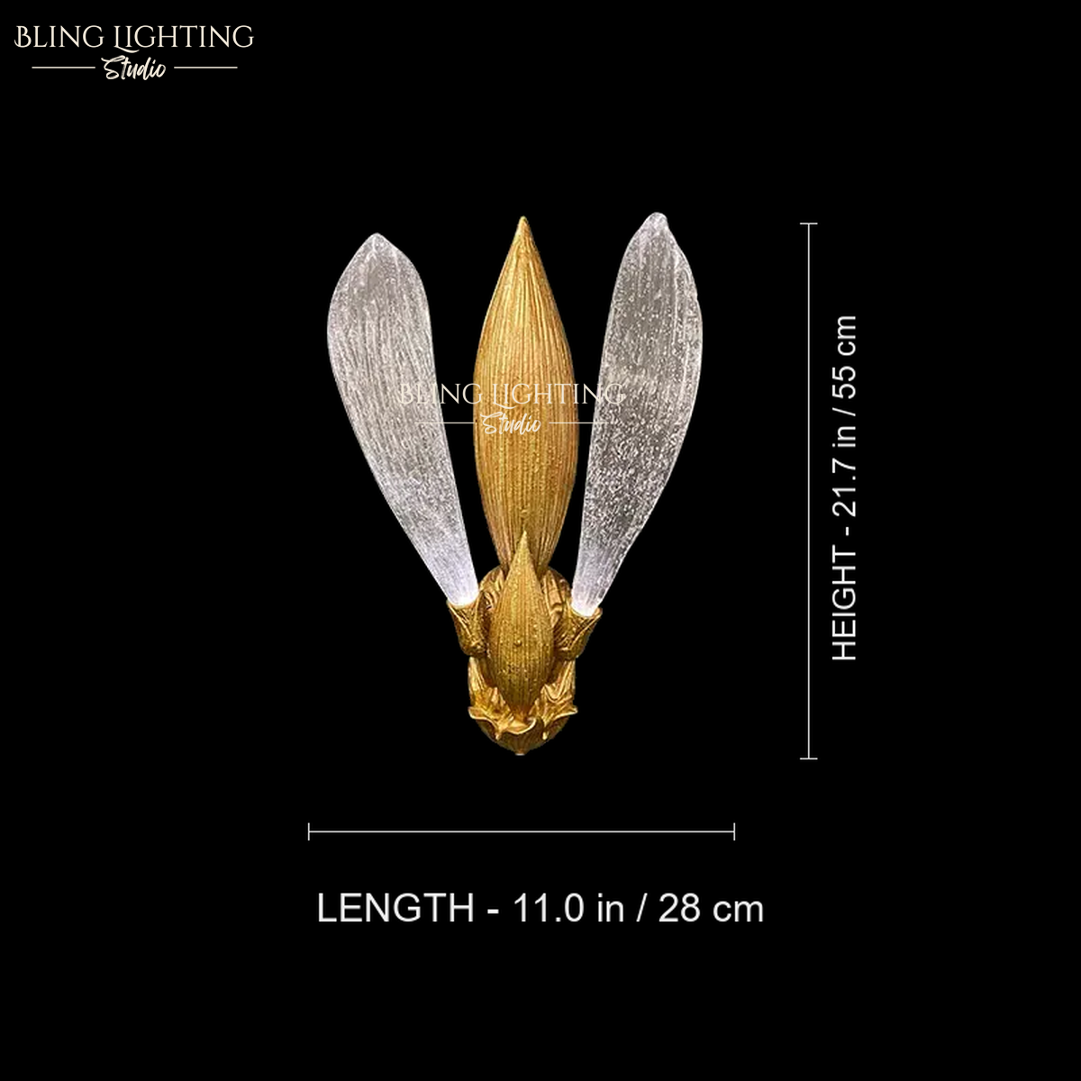 Dandelion Glass Wall Sconce 28 x 55 cm size diagram
