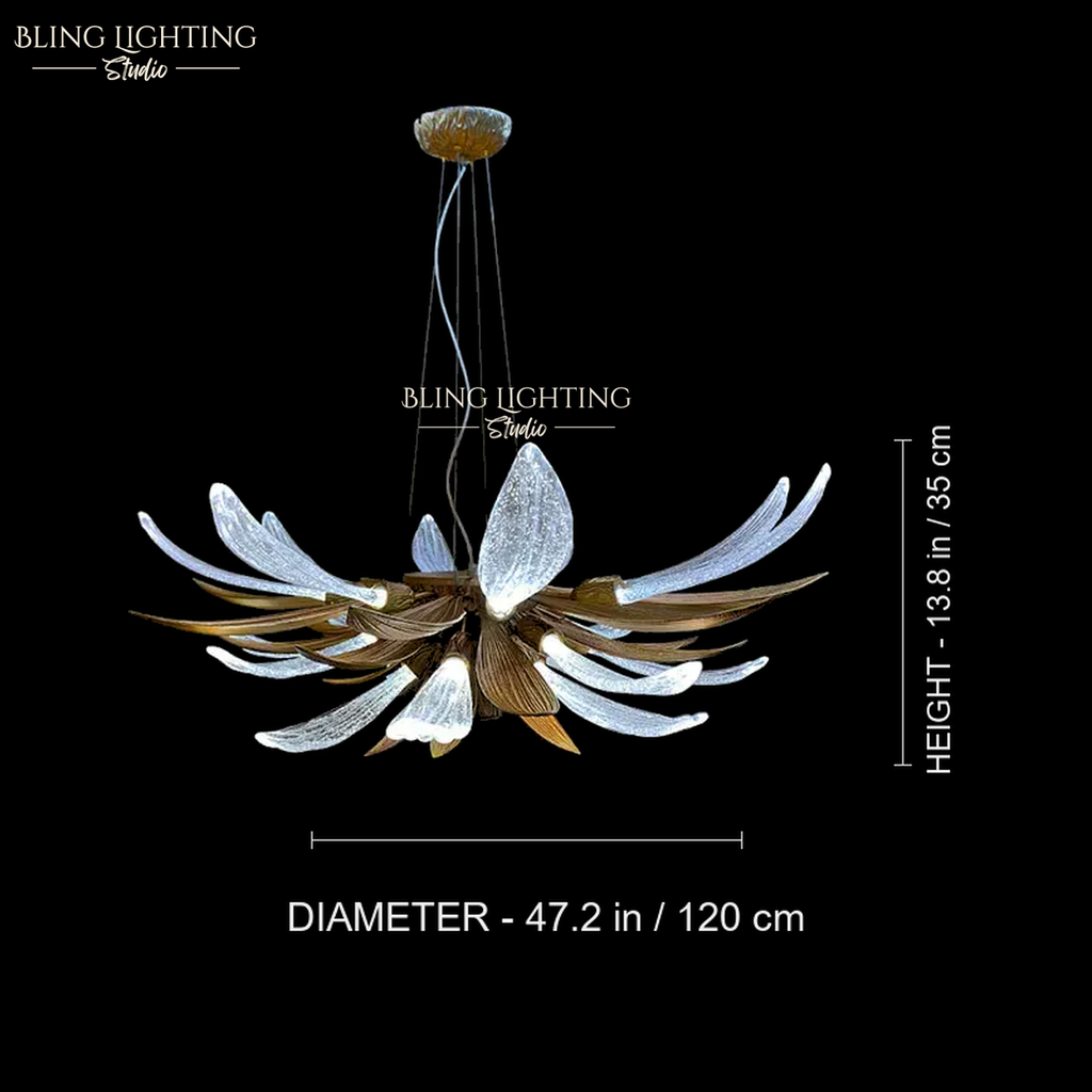 Dandelion Linear Glass Chandelier 120 x 35 cm size diagram