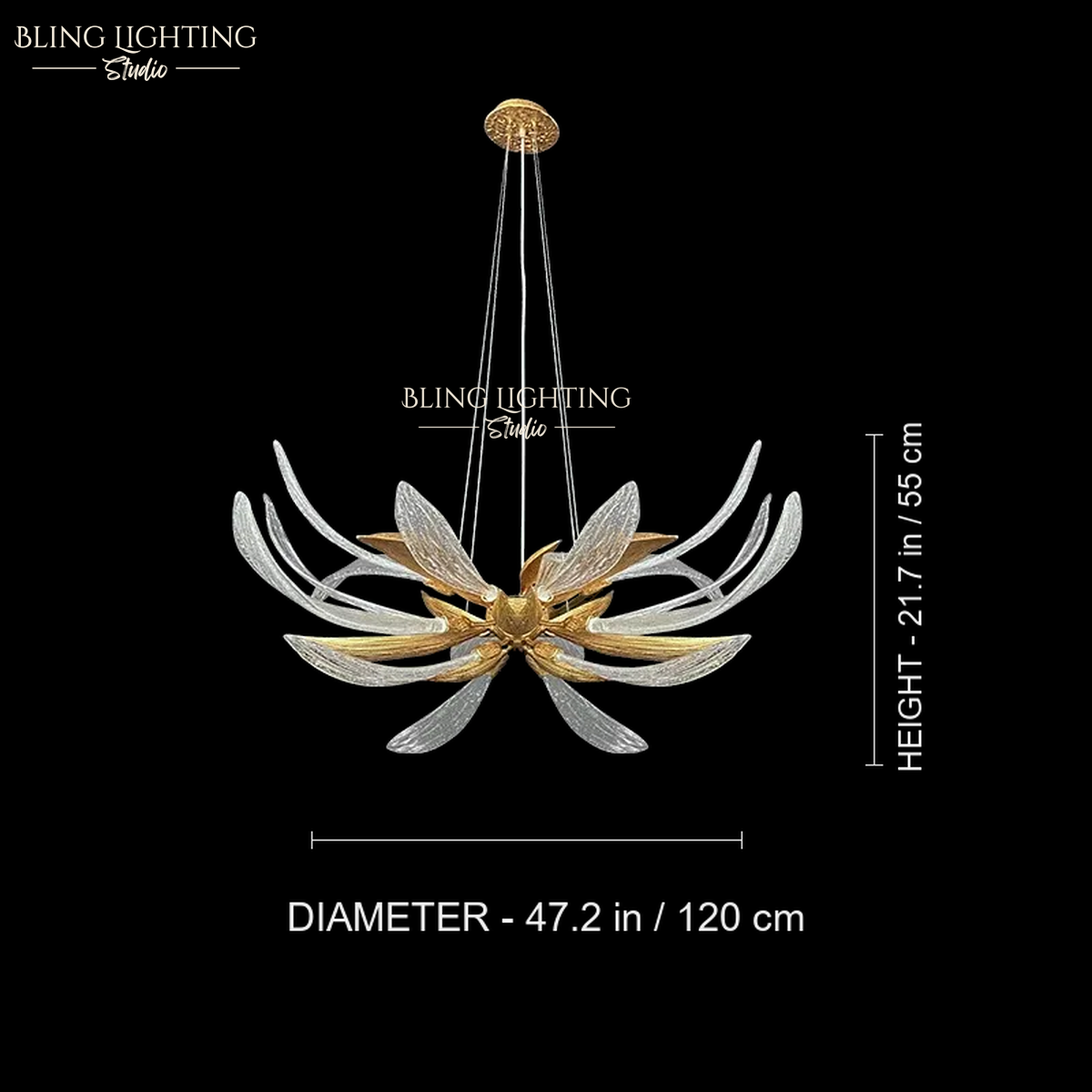 Dandelion Linear Glass Chandelier 120 x 55 cm size diagram