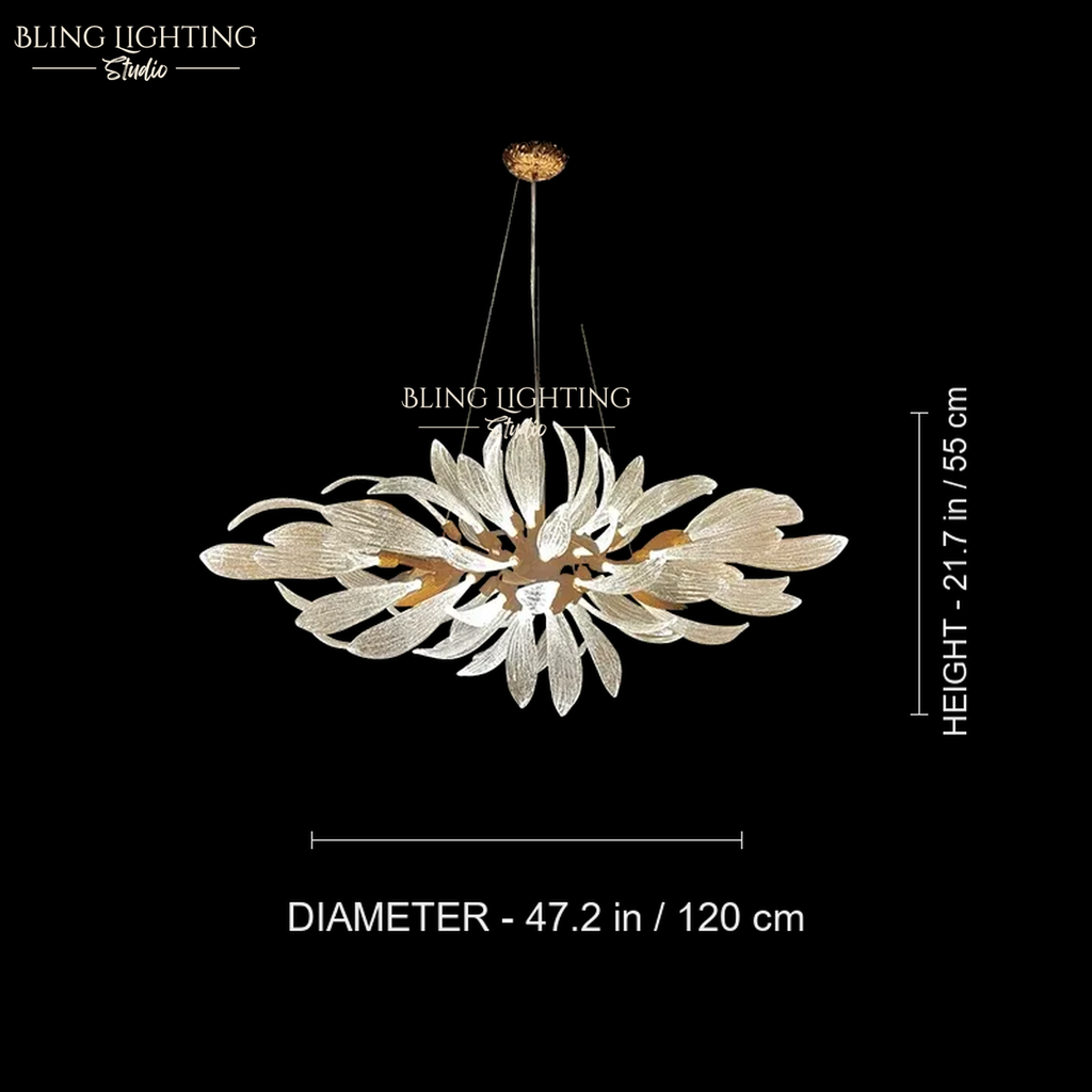 Dandelion Linear Glass Chandelier 120 x 55 cm style 2 size diagram