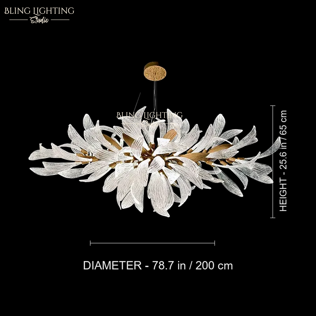 Dandelion Linear Glass Chandelier 200 x 65 cm size diagram
