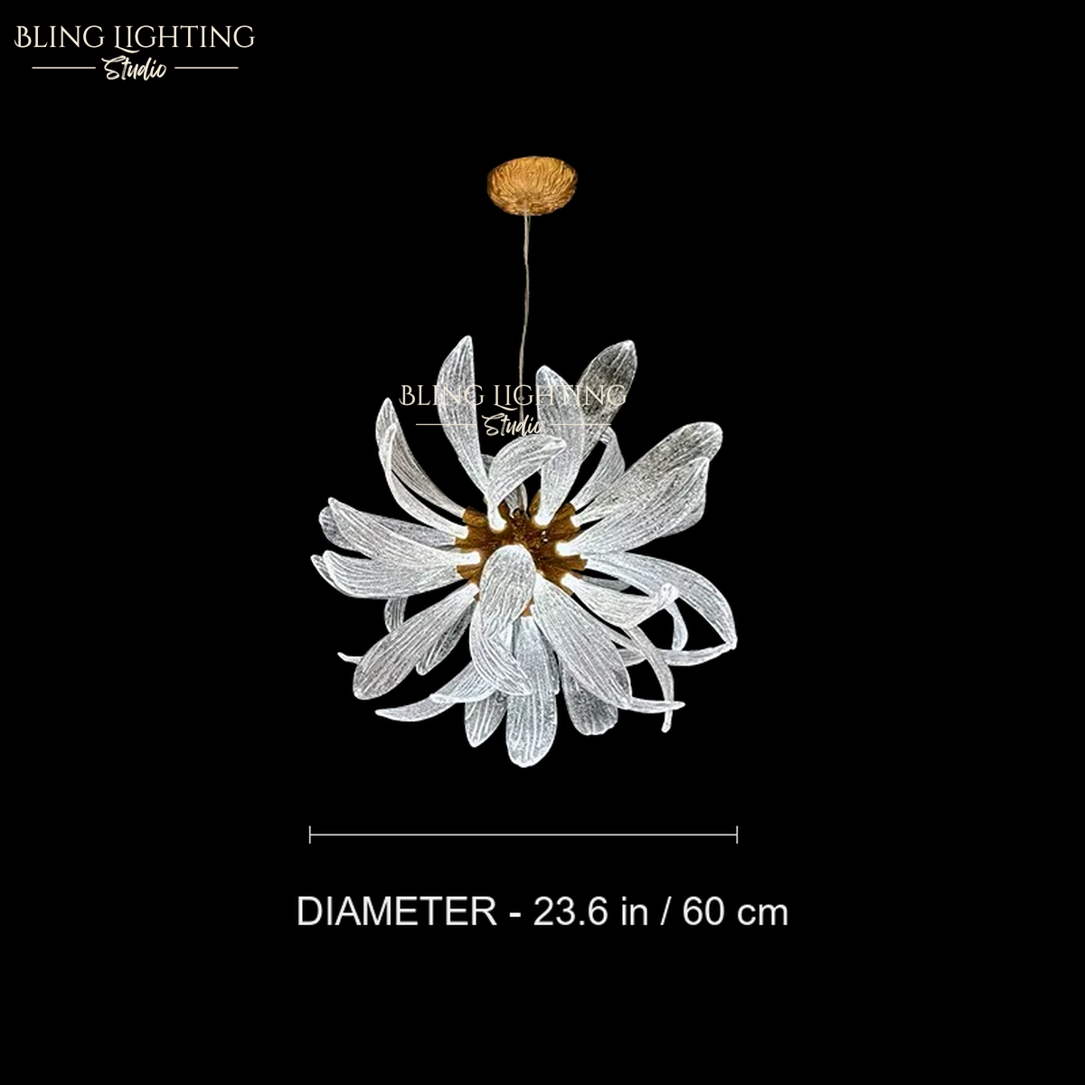 Dandelion Round Glass Chandelier 60 cm diameter size diagram