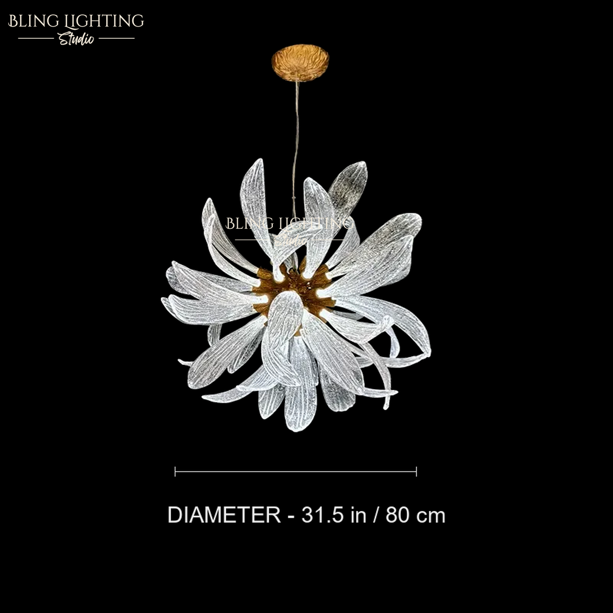 Dandelion Round Glass Chandelier 80 cm diameter size diagram