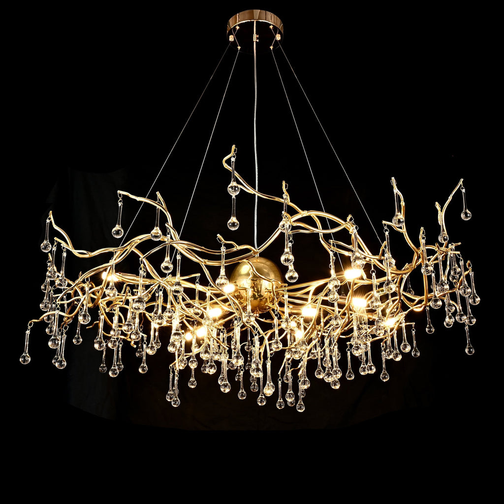 Dawn Livio Teardrop Branching Brass Round Chandelier by Bling Lighting Studio