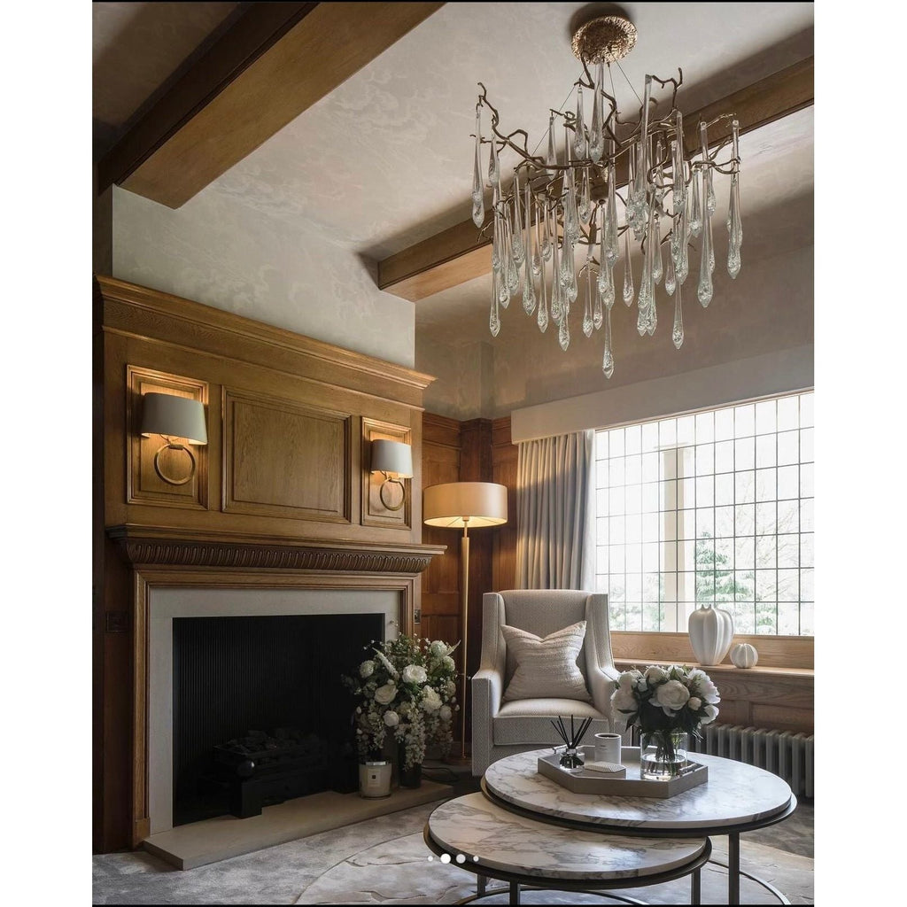 Dawn Teardrop Branch Brass Round Chandelier by Bling Lighting Studio