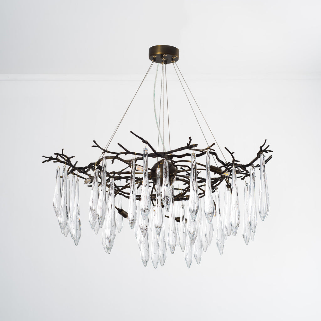 Dawn Teardrop Branch Brass Round Chandelier by Bling Lighting Studio