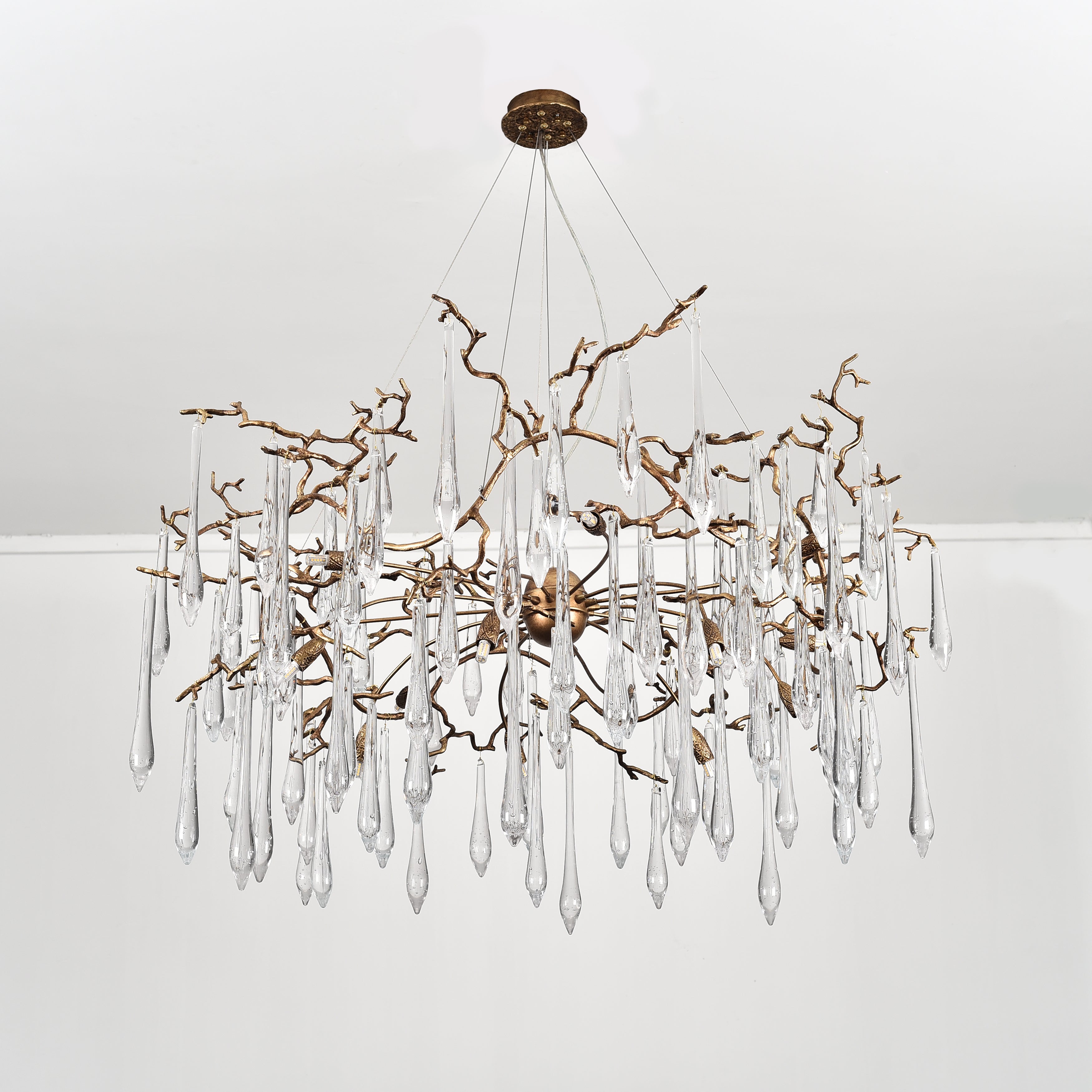 Dawn Teardrop Branch Brass Round Chandelier by Bling Lighting Studio