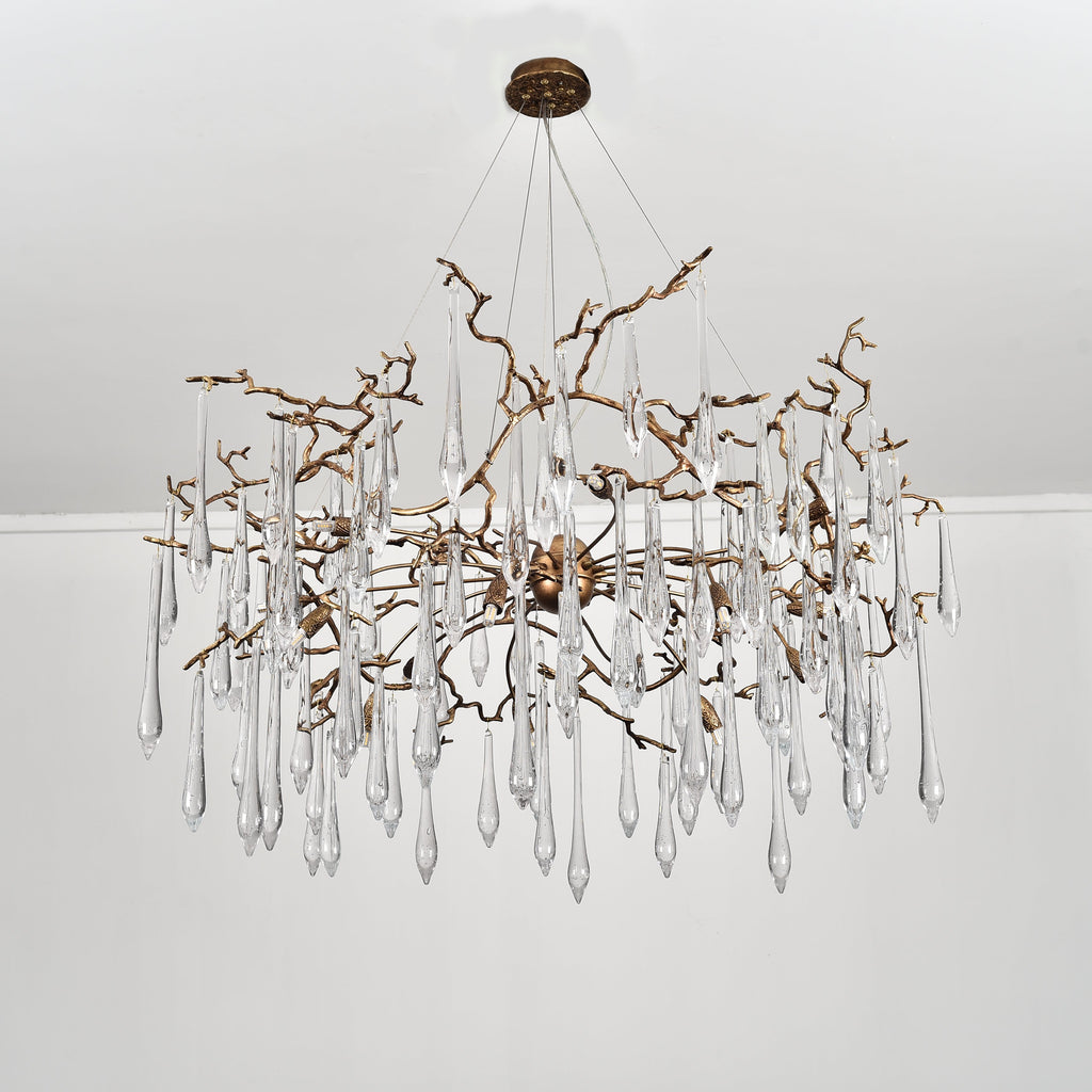 Dawn Teardrop Branch Brass Round Chandelier by Bling Lighting Studio