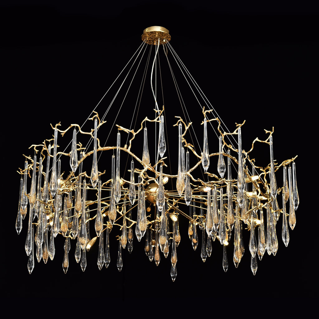 Dawn Teardrop Branch Brass Round Chandelier by Bling Lighting Studio