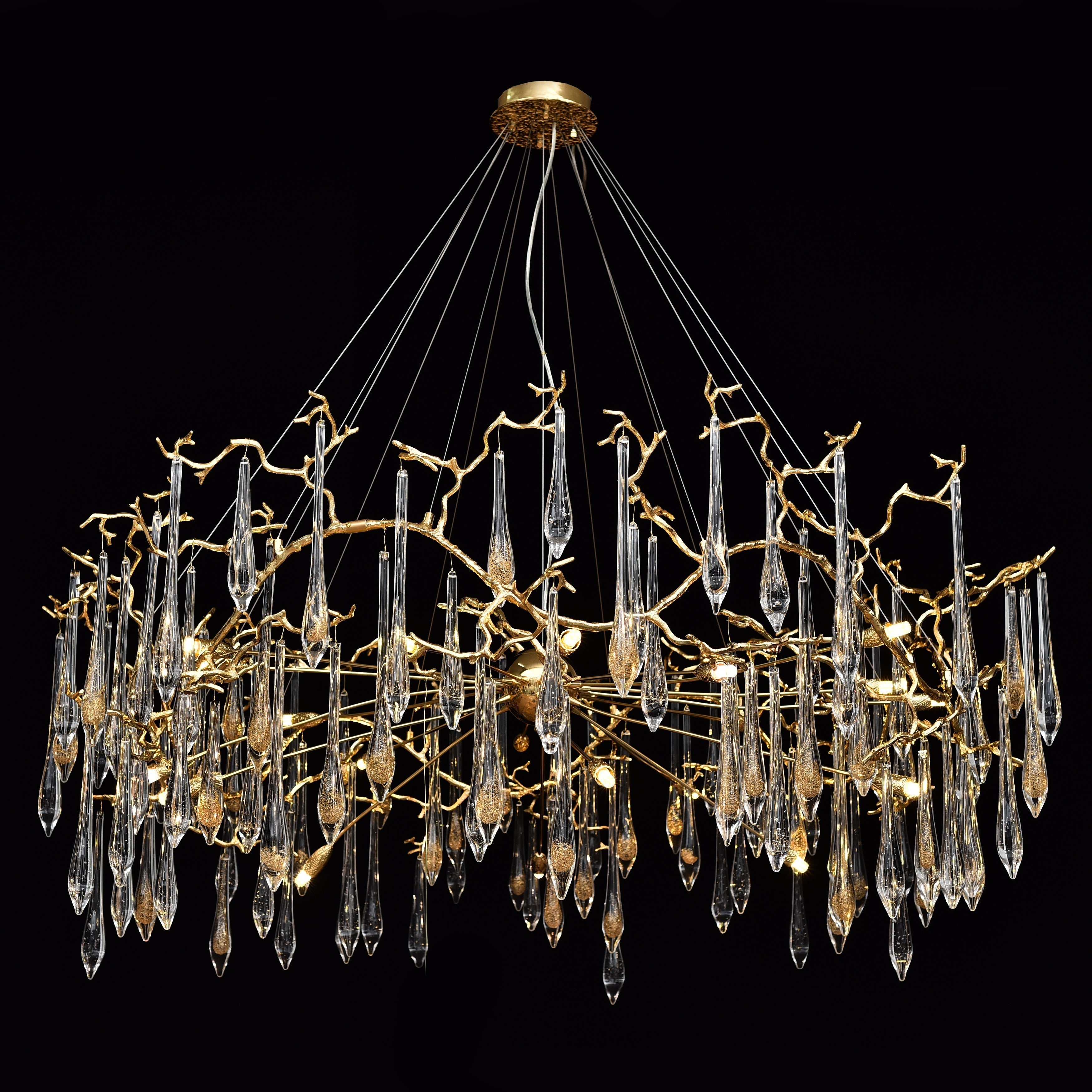 Dawn Teardrop Branch Brass Round Chandelier by Bling Lighting Studio
