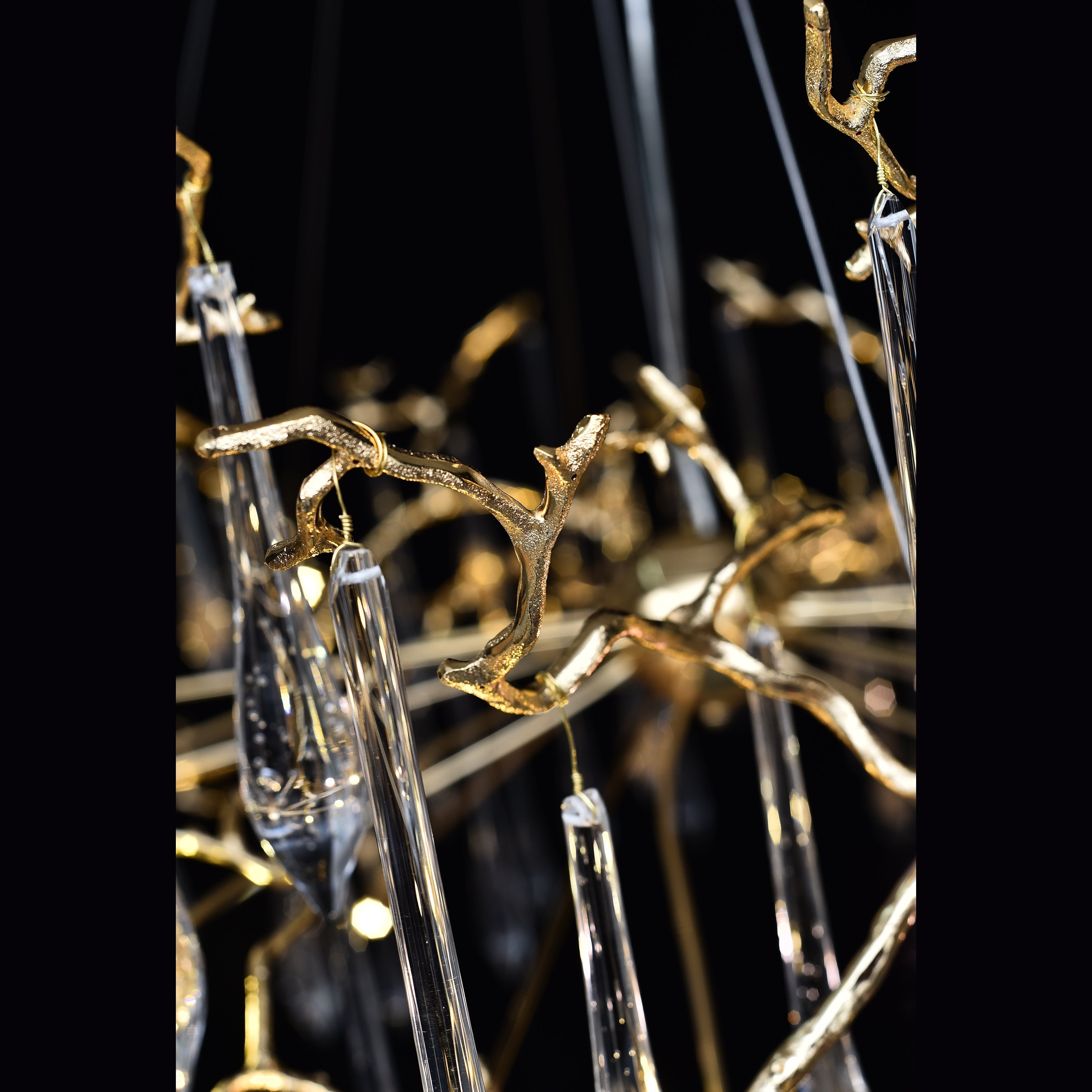 Dawn Teardrop Branch Brass Round Chandelier by Bling Lighting Studio