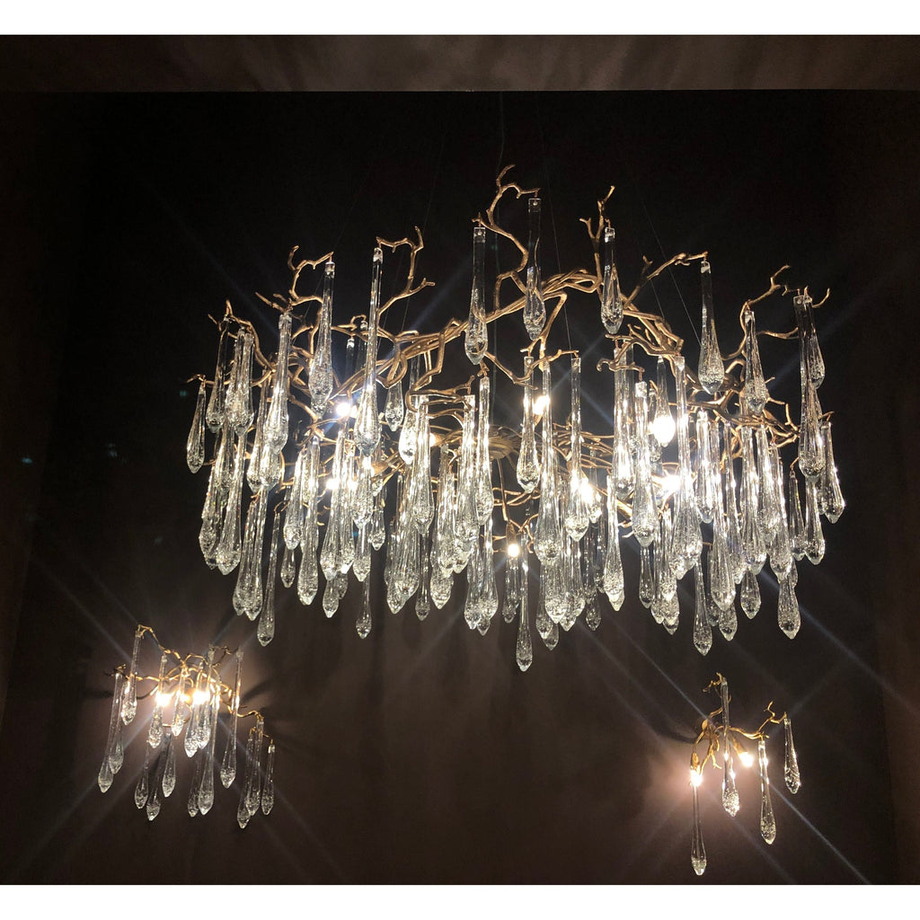 Dawn Teardrop Branch Brass Round Chandelier by Bling Lighting Studio