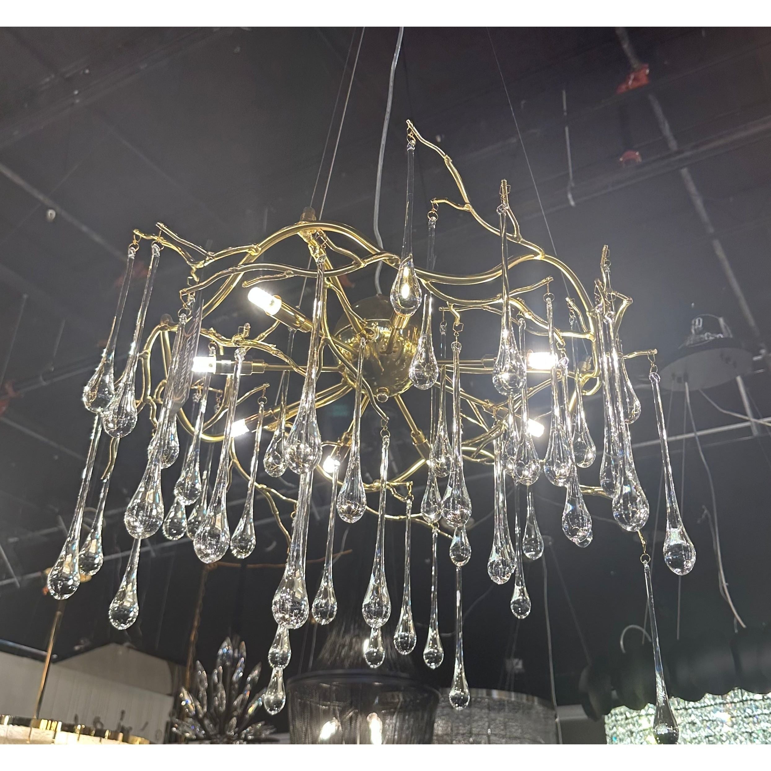Dawn Teardrop Branch Brass Round Chandelier by Bling Lighting Studio