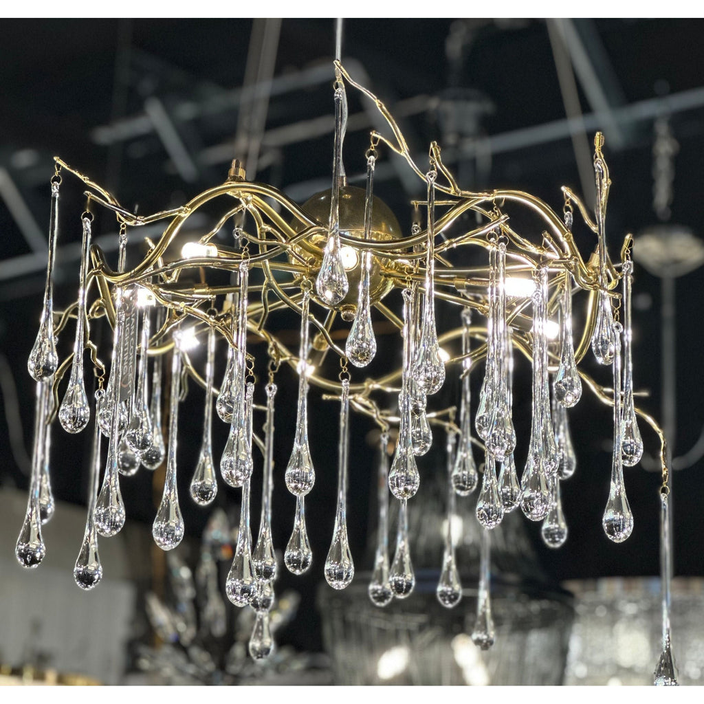 Dawn Teardrop Branch Brass Round Chandelier by Bling Lighting Studio