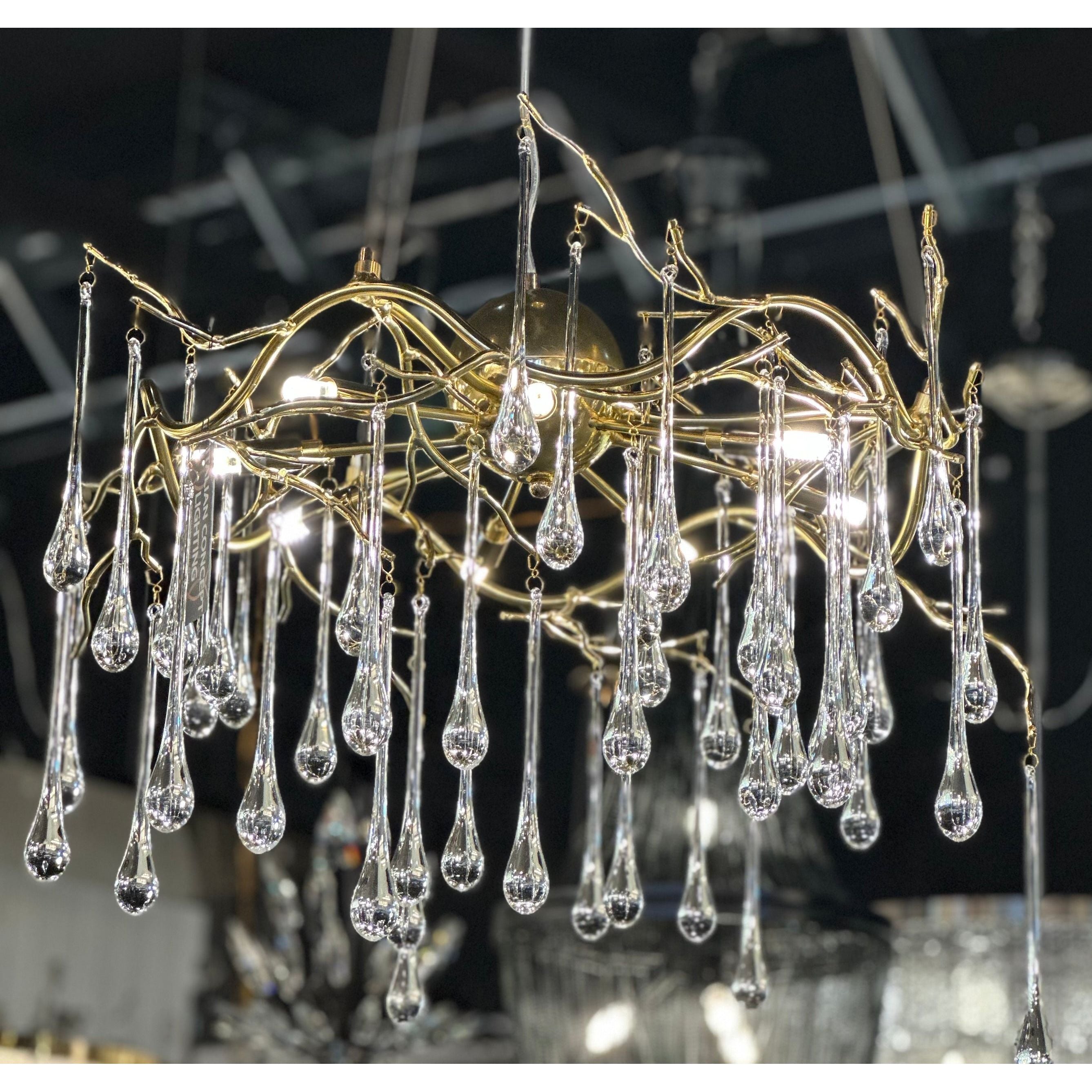 Dawn Teardrop Branch Brass Round Chandelier by Bling Lighting Studio
