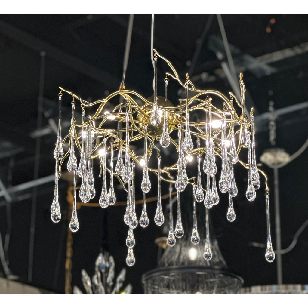 Dawn Teardrop Branch Brass Round Chandelier by Bling Lighting Studio