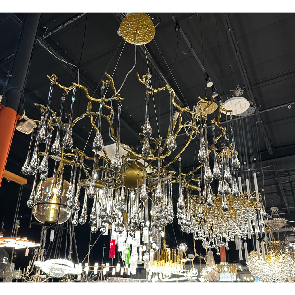 Dawn Teardrop Branch Brass Round Chandelier by Bling Lighting Studio