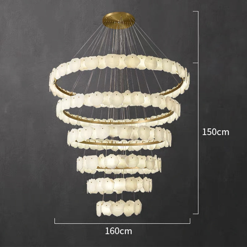 Modern Multi-layer White Alabaster Chandelier for Staircase/Foyer by Bling Lighting Studio