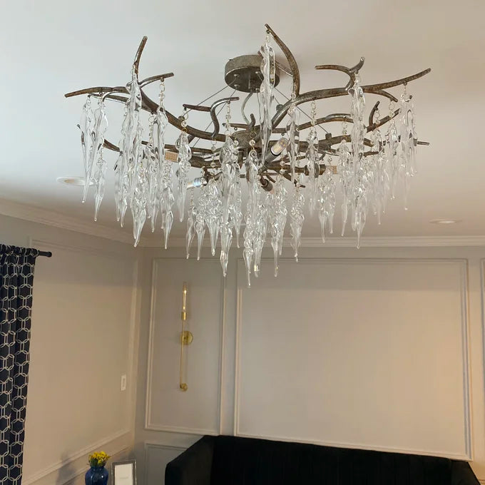 Luxury Crystal Geometric Branch Chandelier for High Ceilings detail view
