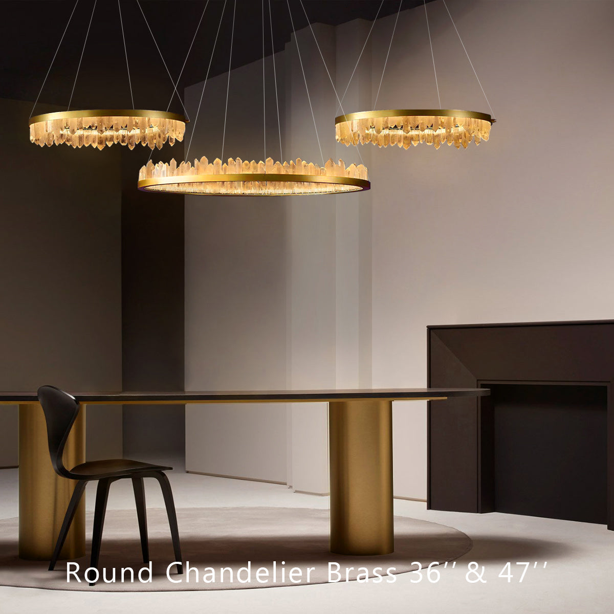 Designer 36 Inch Round Modern Chandelier Brass & Clear Geode Quartz Crystal Hanging Light additional product view