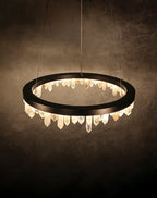 Designer 36 Inch Round Modern Chandelier Brass & Clear Geode Quartz Crystal Hanging Light product image